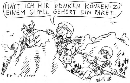 Cartoon: Gipfelstürmer (medium) by Jan Tomaschoff tagged rettungsgipfel,rettungspaket,staatsbürgschaften,milliardenpalet