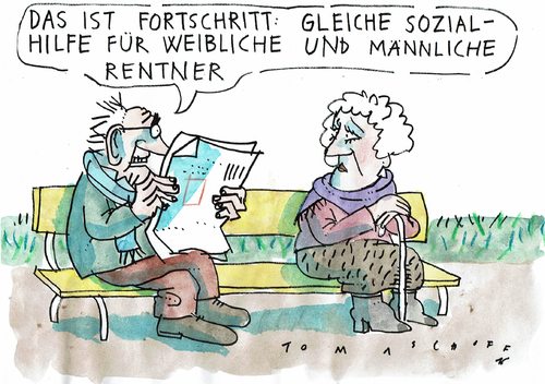 Cartoon: Gleichstellung (medium) by Jan Tomaschoff tagged renten,altersarmut,renten,altersarmut
