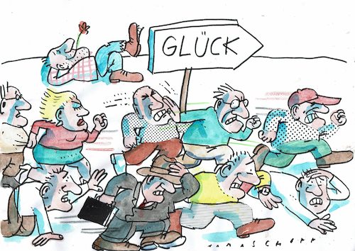 Cartoon: Glück (medium) by Jan Tomaschoff tagged glückssuche,stress,konkurrenz,ruhe,glückssuche,stress,konkurrenz,ruhe