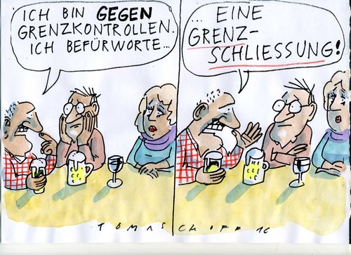 Cartoon: Grenzkontrolle (medium) by Jan Tomaschoff tagged stammtisch,grenzen,stammtisch,grenzen