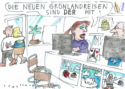 Cartoon: Grönland (medium) by Jan Tomaschoff tagged tourismus,klima,hitze,tourismus,klima,hitze