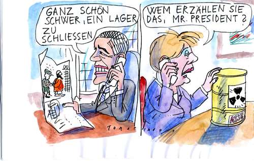 Cartoon: Guantanamo - Asse (medium) by Jan Tomaschoff tagged guantanamo,asse,obama,merkel