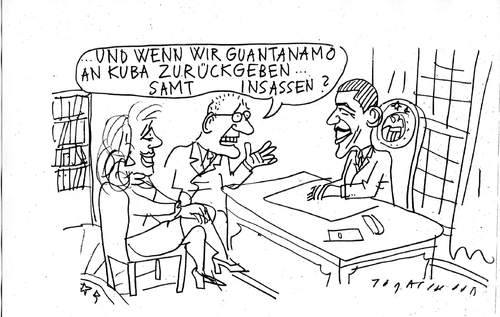 Cartoon: Guantanamo (medium) by Jan Tomaschoff tagged guantanamo,kuba,obama