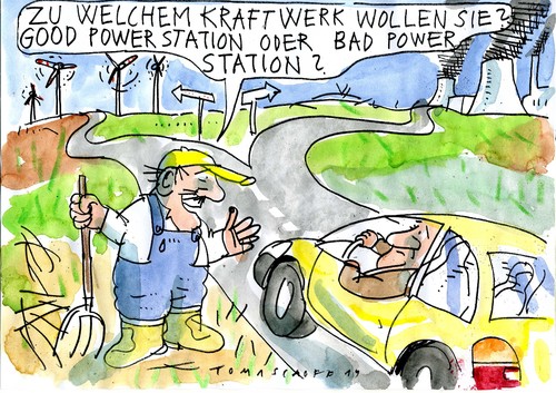Cartoon: gutes Kraftwerk böses Kraftwerk (medium) by Jan Tomaschoff tagged energie,kraftwerk,energie