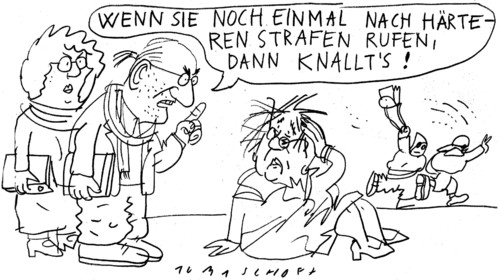 Cartoon: Härtere Strafen (medium) by Jan Tomaschoff tagged strafen,strafe,justiz,sicherheit