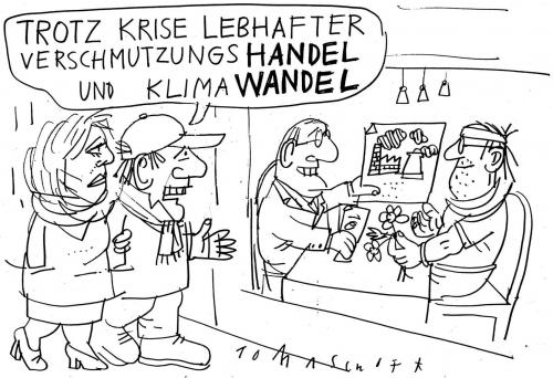 Cartoon: Handel und Wandel (medium) by Jan Tomaschoff tagged klimawandel,investitionen