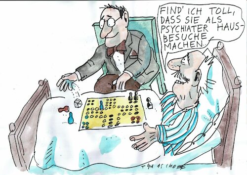 Cartoon: Hausbesuch (medium) by Jan Tomaschoff tagged psychiater,ärger,beruhigung,psychiater,ärger,beruhigung