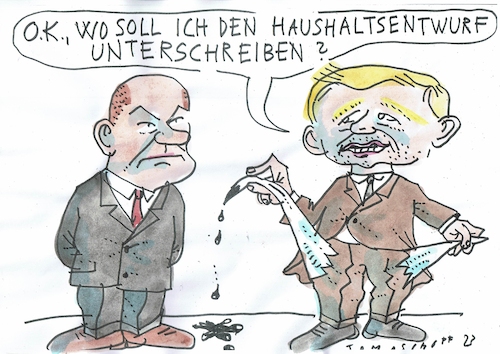 Cartoon: Haushalt (medium) by Jan Tomaschoff tagged fdp,ampel,haushalt,schulden,lindner,scholz,fdp,ampel,haushalt,schulden,lindner,scholz