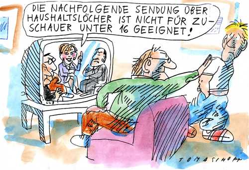 Cartoon: Haushaltslöcher (medium) by Jan Tomaschoff tagged staatsverschuldung,staatsverschuldung,schulden,pleite