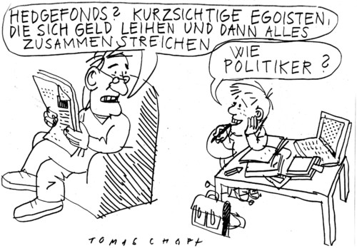 Cartoon: Hedgefonds (medium) by Jan Tomaschoff tagged hedgefonds,hedgefonds,fonds,politiker