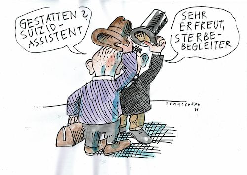 Cartoon: Helfer (medium) by Jan Tomaschoff tagged suizid,freitod,palliativmedizin,suizid,freitod,palliativmedizin