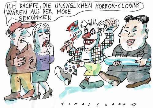 Cartoon: Horrorclowns (medium) by Jan Tomaschoff tagged nordkorea,horrorclowns,kim,nordkorea,horrorclowns,kim