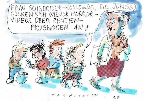 Cartoon: Horrorvideos (medium) by Jan Tomaschoff tagged rente,jugend,alter,generationengerechtigkeit,rente,jugend,alter,generationengerechtigkeit