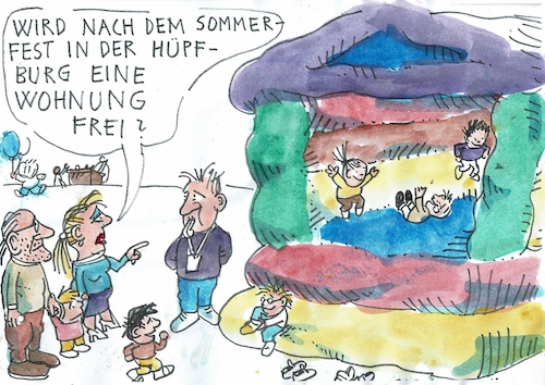 Cartoon: Hüpfburg (medium) by Jan Tomaschoff tagged wohnungsnot,wohnungsbau,ministerialbürokratie,wohnungsnot,wohnungsbau,ministerialbürokratie