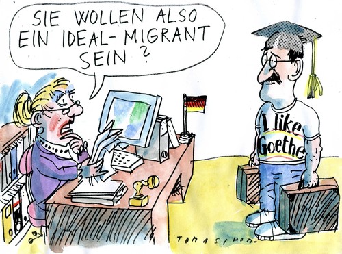 Cartoon: Idealmigrant (medium) by Jan Tomaschoff tagged migration,asyl,fachkräfte,migration,asyl,fachkräfte