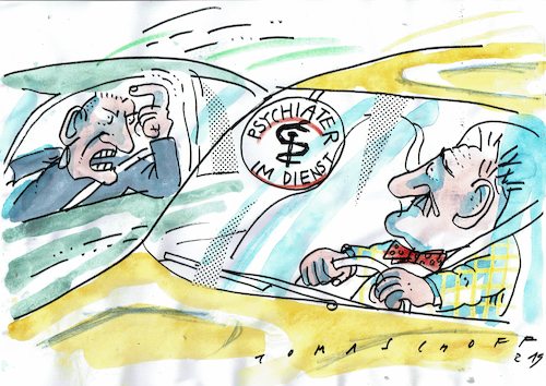 Cartoon: Im Dienst (medium) by Jan Tomaschoff tagged psychiater,straßenverkehr,psychiater,straßenverkehr