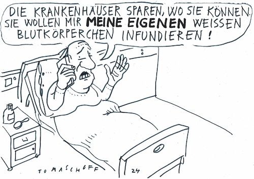 Cartoon: Infusion (medium) by Jan Tomaschoff tagged gesundheit,onkologie,blutköroerchen,cartzellen,gesundheit,onkologie,blutköroerchen,cartzellen