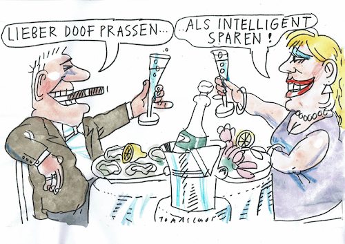 Cartoon: intelligent sparen (medium) by Jan Tomaschoff tagged wohlstand,sparen,wohlstand,sparen