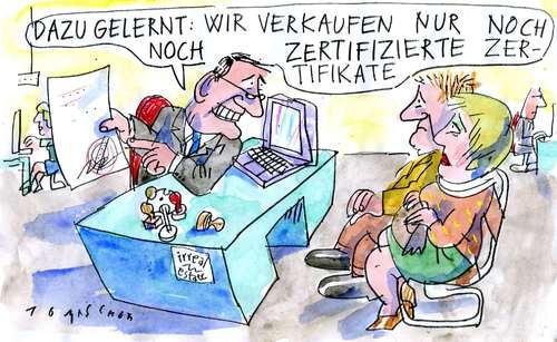 Cartoon: Irreal Estate (medium) by Jan Tomaschoff tagged zertifikate,giftpapiere,aktien,derivate,banken,krise,crash
