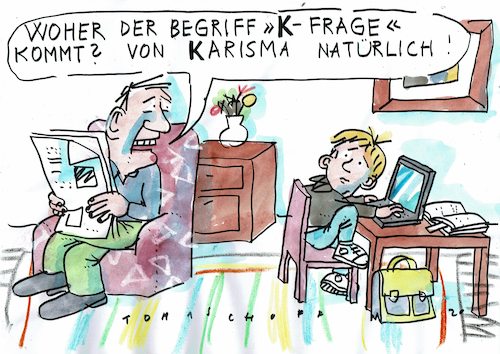Cartoon: K Frage (medium) by Jan Tomaschoff tagged kanzlerschaft,cdu,spd,kanzlerschaft,cdu,spd