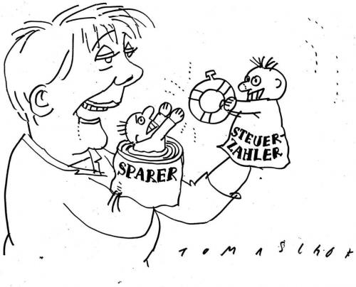 Cartoon: Kasperltheater (medium) by Jan Tomaschoff tagged steuerzahler,sparer,merkel,konjunktur,vertrauenskrise