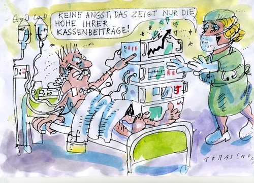 Cartoon: Kassenbeiträge (medium) by Jan Tomaschoff tagged kassenbeiträge,kv,gesundheitssystem,kv,kassenbeiträge,gesundheitssystem,gesundheit,krankenkasse,patient,arzt,ärzte