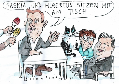 Cartoon: Katzentisch (medium) by Jan Tomaschoff tagged spd,klingbeil,esken,heil,spd,klingbeil,esken,heil
