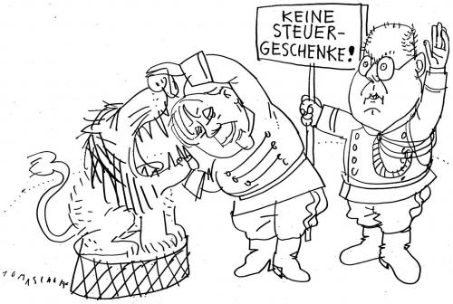 Cartoon: Keine Steuergeschenke (medium) by Jan Tomaschoff tagged merkel,steinbrück,steuergeschenke