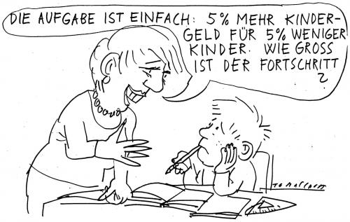 Cartoon: Kindergeld (medium) by Jan Tomaschoff tagged kindergeld,geburtenrate,demografie,kindergeld,geburtenrate,demografie,kinder,schule,bildung,mathematik,mathe,rechnen,logik,familie,kinderzuschlag,kindergelderhöhung,kinderschwund,kinderarmut,rechenaufgabe,wirtschaft,geld