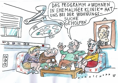 Cartoon: Klinik (medium) by Jan Tomaschoff tagged krankenhausreform,wohnungsnot,krankenhausreform,wohnungsnot