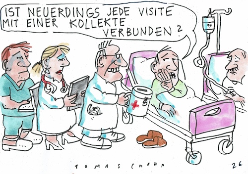 Cartoon: Kollekte (medium) by Jan Tomaschoff tagged gesundheit,krankenhaus,gled,schulden,gesundheit,krankenhaus,gled,schulden