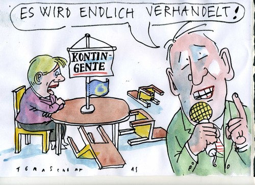 Cartoon: Kontingente (medium) by Jan Tomaschoff tagged migration,merkal,migration,merkal
