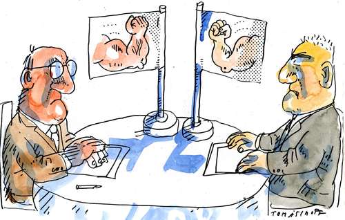 Cartoon: Kräftemessen (medium) by Jan Tomaschoff tagged streitgespräch