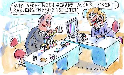 Cartoon: Kreditkartensicherheit (medium) by Jan Tomaschoff tagged kreditkarten,master,visa,kredikartensicherheit