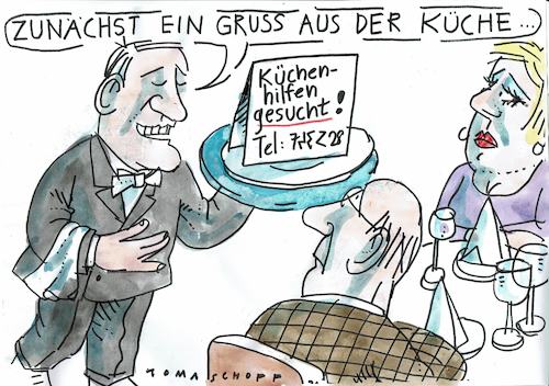 Cartoon: Küche (medium) by Jan Tomaschoff tagged gastronomie,fachkräftemangel,corona,gastronomie,fachkräftemangel,corona