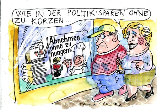 Cartoon: kürzen (medium) by Jan Tomaschoff tagged sparen,kürzen,politik,abnehmen,diät,sparen,kürzen,abnehmen,politik,diät