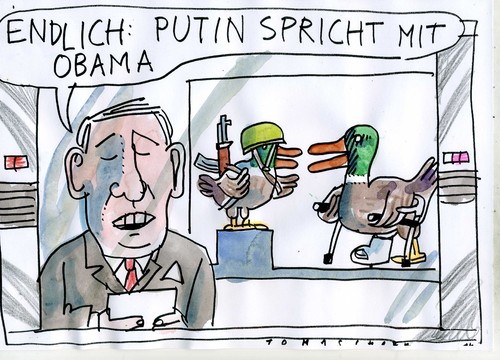 Cartoon: lahme Enten (medium) by Jan Tomaschoff tagged putin,obama,diplomatie,putin,obama,diplomatie