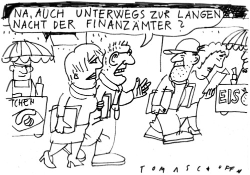 Cartoon: Lange Nacht (medium) by Jan Tomaschoff tagged museen,museum,finanzamt,museum,finanzamt,museen