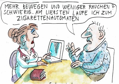 Cartoon: Lebensstiländerung (medium) by Jan Tomaschoff tagged gesundheit,bewegung,rauchen,gesundheit,bewegung,rauchen