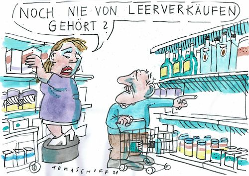 Cartoon: Leerverkauf (medium) by Jan Tomaschoff tagged supermarkt,banken,leerverkauf,supermarkt,banken,leerverkauf