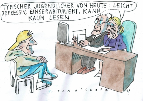 Cartoon: Lesen (medium) by Jan Tomaschoff tagged schule,lesen,depression,schule,lesen,depression