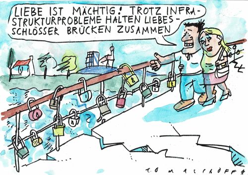 Cartoon: Liebesschlösser (medium) by Jan Tomaschoff tagged infrastruktur,brücken,liebesschlösser,infrastruktur,brücken,liebesschlösser
