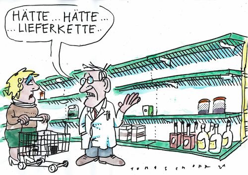 Cartoon: Lieferkette (medium) by Jan Tomaschoff tagged mangel,lieferkette,geschäfte,mangel,lieferkette,geschäfte