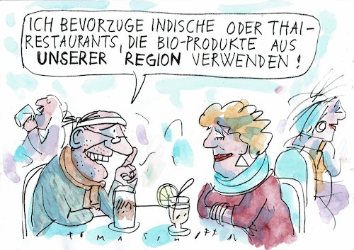 Cartoon: lokal (medium) by Jan Tomaschoff tagged weltoffenheit,provinzialität,heimat,lebensmittel,weltoffenheit,provinzialität,heimat,lebensmittel