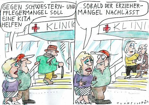 Cartoon: Mangel (medium) by Jan Tomaschoff tagged kinder,familie,fachkräftemangel,gesundheitswesen,kinder,familie,fachkräftemangel,gesundheitswesen