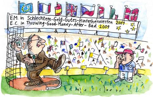 Cartoon: Meisterschaften (medium) by Jan Tomaschoff tagged milliardenpaket,steuergelder,steuerzahler,rezession,banken