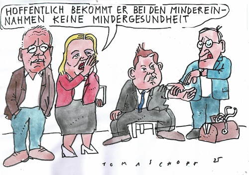 Cartoon: Minder (medium) by Jan Tomaschoff tagged klingbeil,bas,steuern,haushalt,finanzen,klingbeil,bas,steuern,haushalt,finanzen