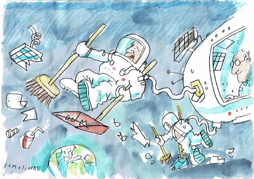 Cartoon: Müll (medium) by Jan Tomaschoff tagged weltraum,raumfahrt,müll,weltraum,raumfahrt,müll