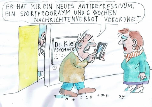 Cartoon: Nachrichten (medium) by Jan Tomaschoff tagged krisen,krieg,nachrichten,depression,krisen,krieg,nachrichten,depression