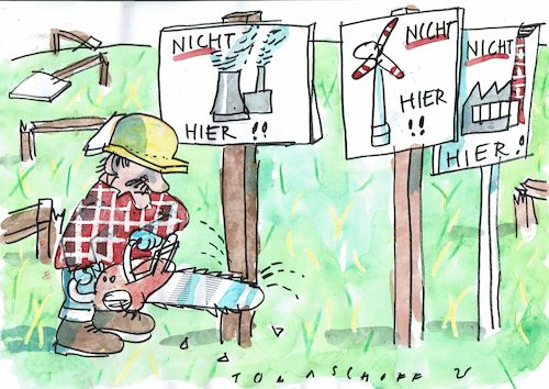 Cartoon: nicht hier (medium) by Jan Tomaschoff tagged umwelt,windkraft,kraftwerk,fabrik,umwelt,windkraft,kraftwerk,fabrik